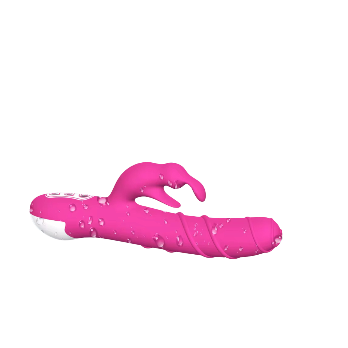 Khalifa Rabbit-Style Rechargeable Vibrator – pink waterproof dual-stimulation design with water droplets, elegant and body-safe.