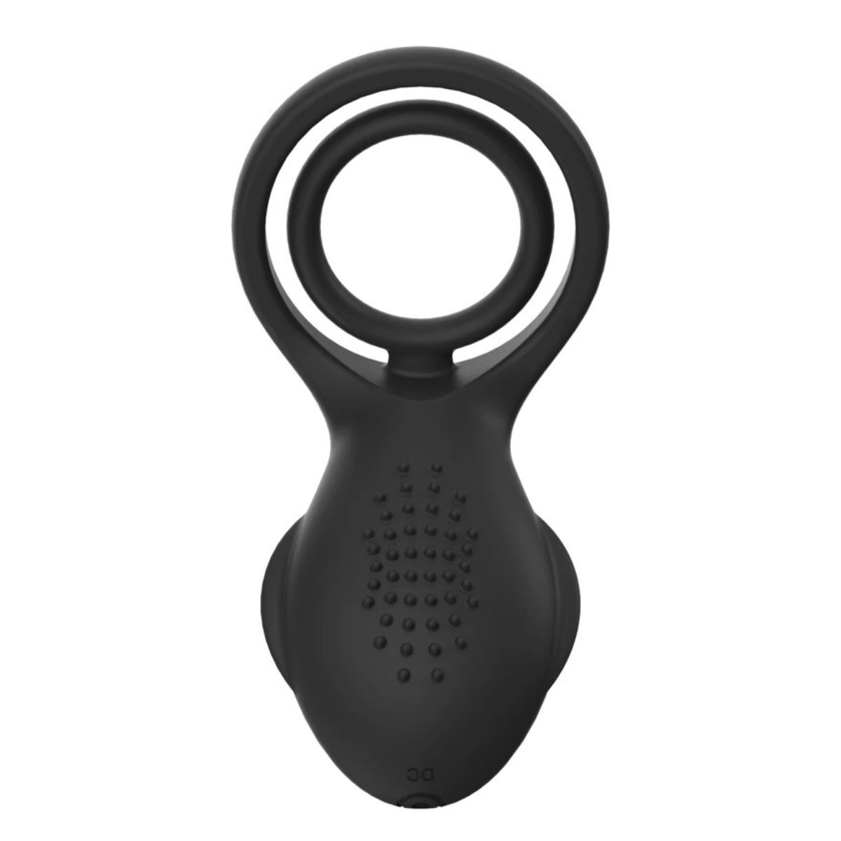 Horam rechargeable vibrating couple's ring- black silicone with textured surface for enhanced pleasure by Fabulous Coco.