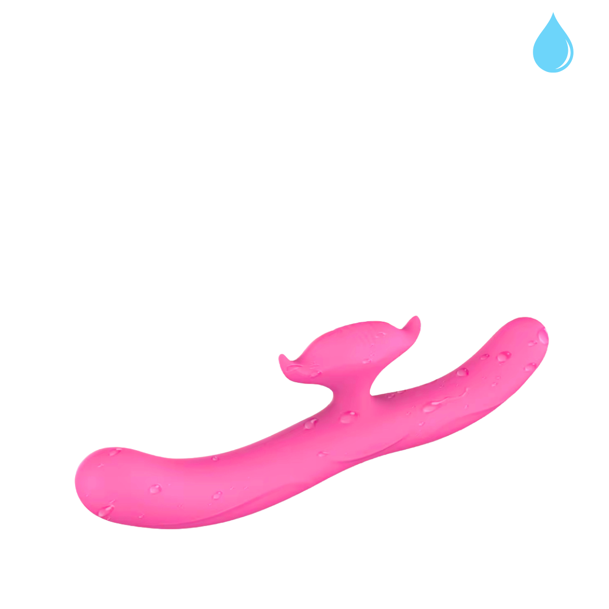 Nick rechargeable dual-ended vibrator with water droplets - waterproof pink silicone design by Fabulous Coco.