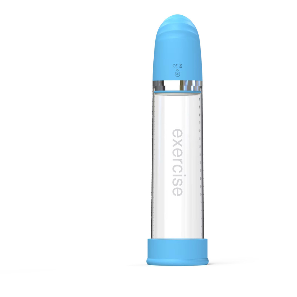 Back view of vigor rechargeable penis pump showing blue cap and precision design for men's confidence and performance.