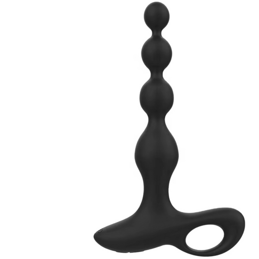 Abbot black silicone remote-controlled prostate vibrator with beaded design for men's wellness and comfort.