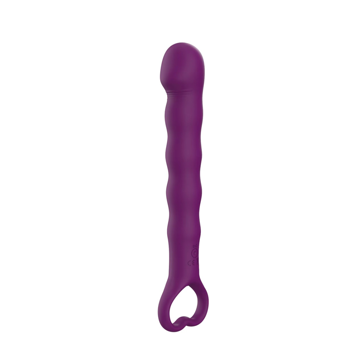 Front view of the Blade slim rechargeable vibrator in purple, featuring a waved silicone shaft and heart-shaped handle for comfortable control.