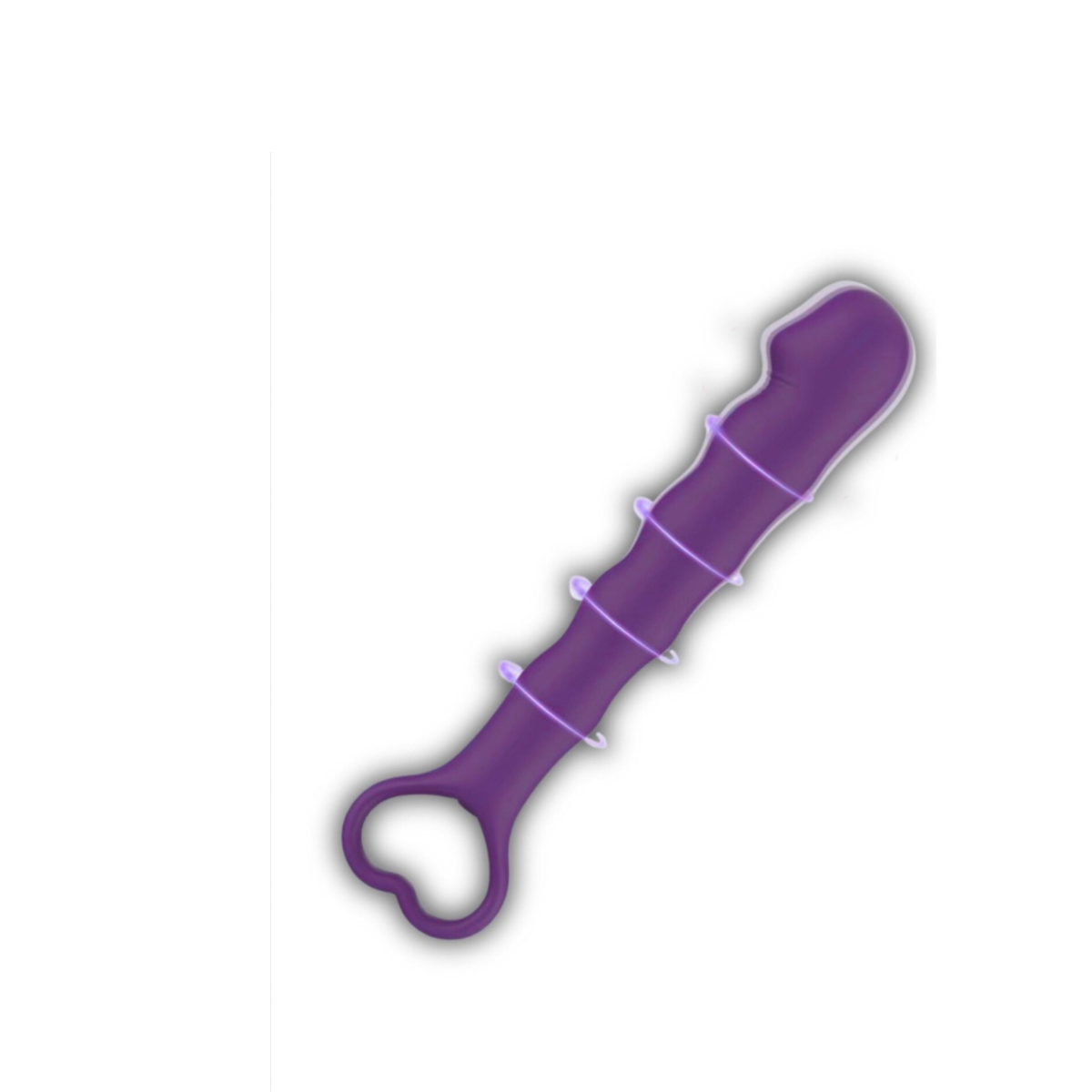 Purple Blade slim vibrator showing illuminated vibration effect along the shaft, highlighting its textured, body-safe silicone design.

