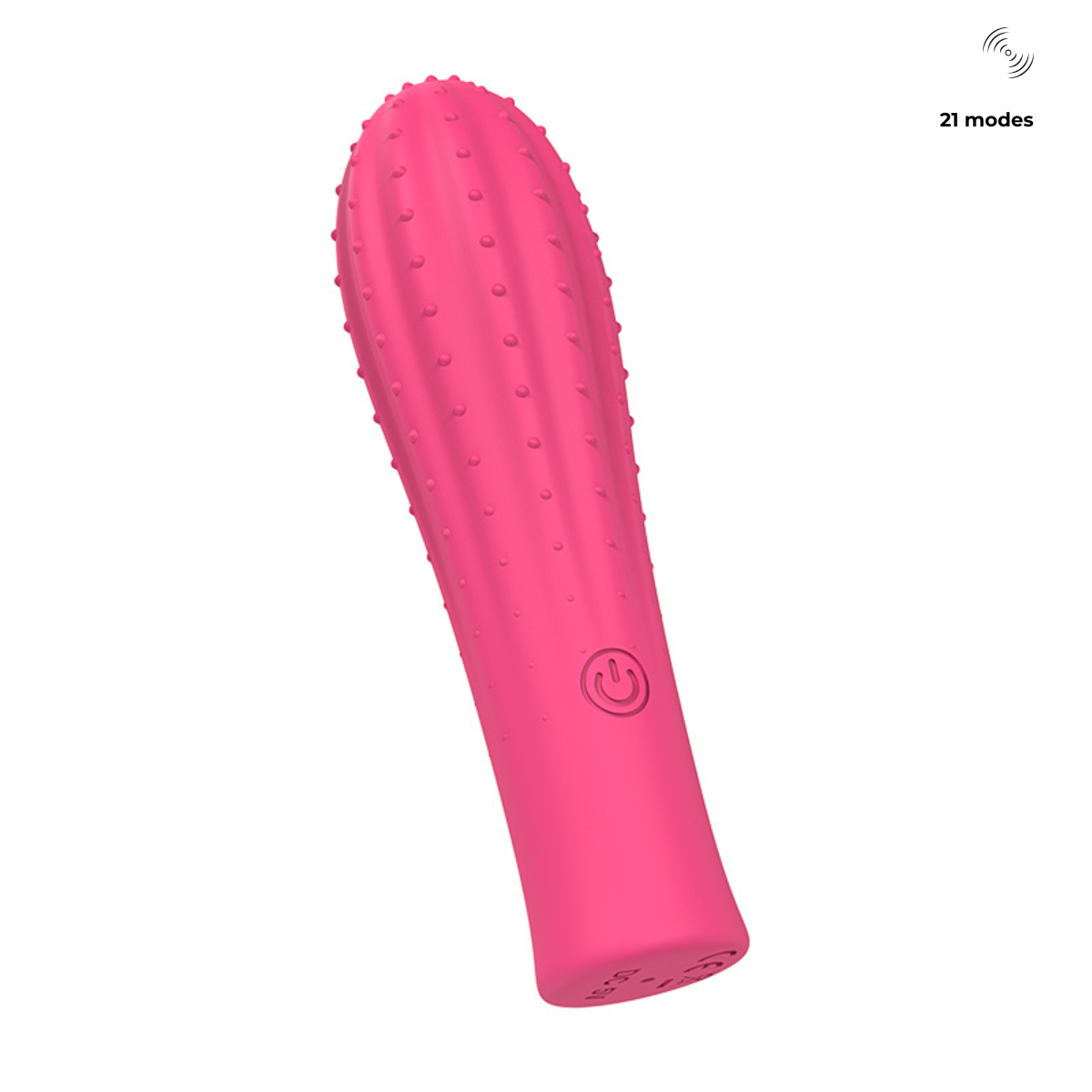 Angled view of the Coco Wave Textured Rechargeable Vibrator in pink, featuring 21 vibration modes and a raised silicone texture for enhanced stimulation.
