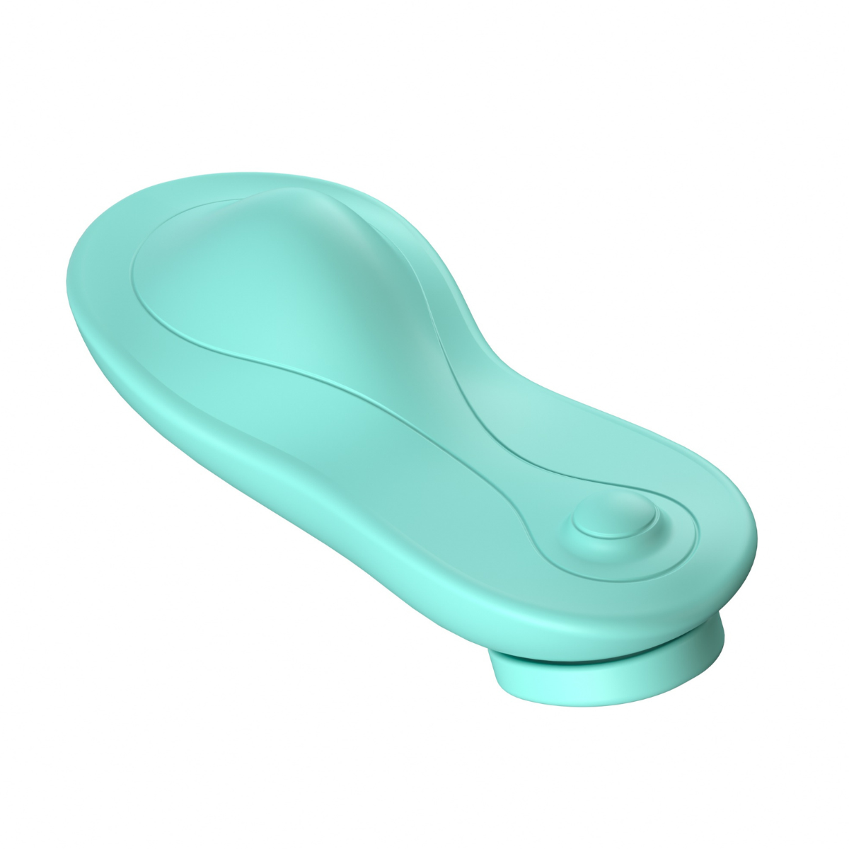 Side view of the Fabulous Coco Wearable App-Controlled Vibrator in teal, showing its ergonomic curved design and smooth silicone texture for body-hugging comfort