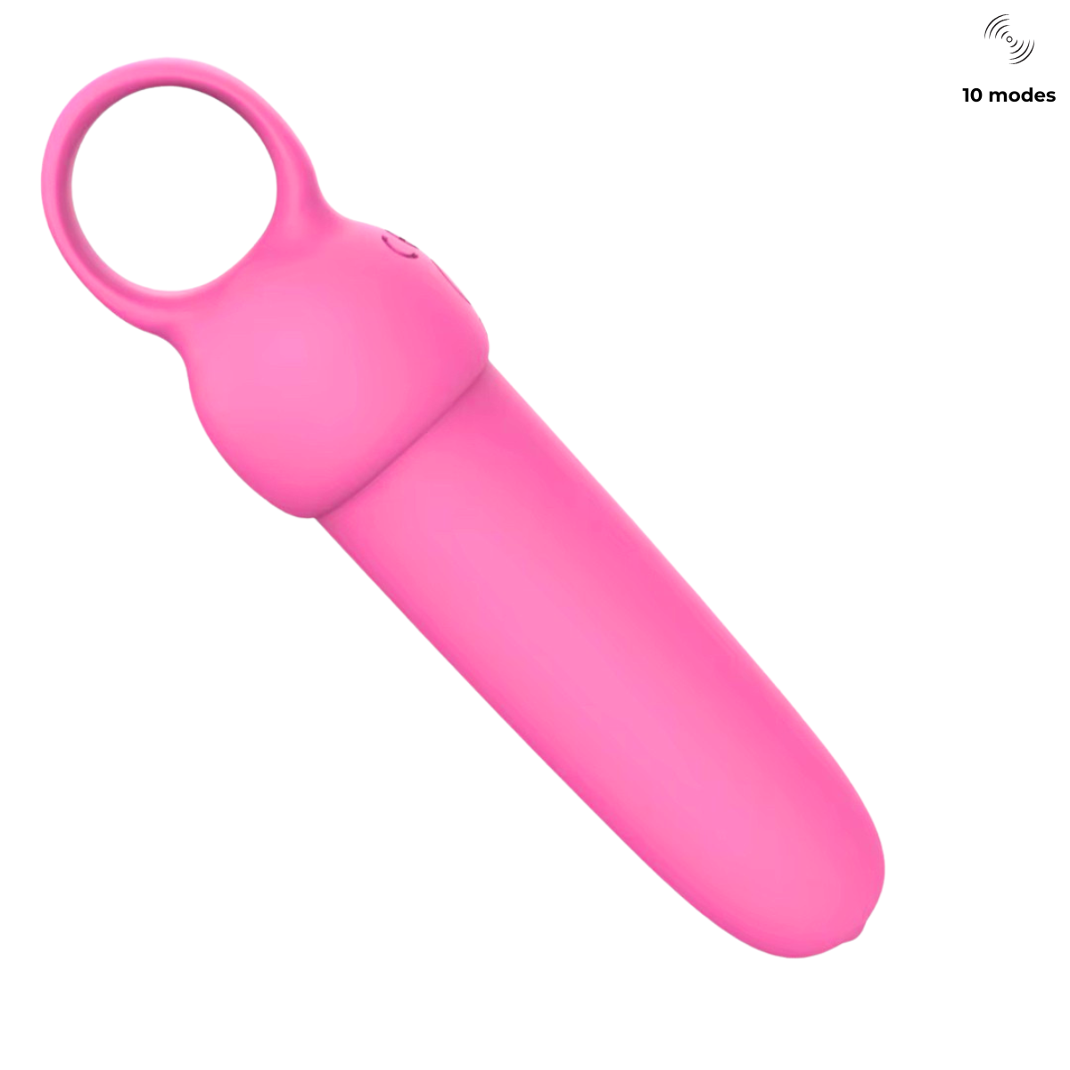 Rudy Bullet Rechargeable Vibrator angled view showing 10 vibration modes – sleek pink silicone design by Fabulous Coco for discreet pleasure.