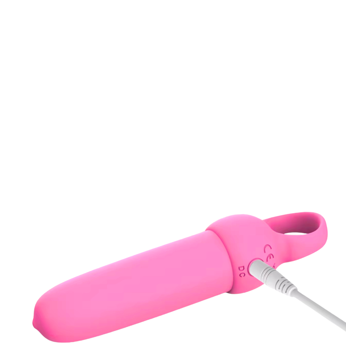 Rudy Bullet Rechargeable Vibrator with USB charging cable connected – compact pink silicone bullet by Fabulous Coco for effortless recharging.